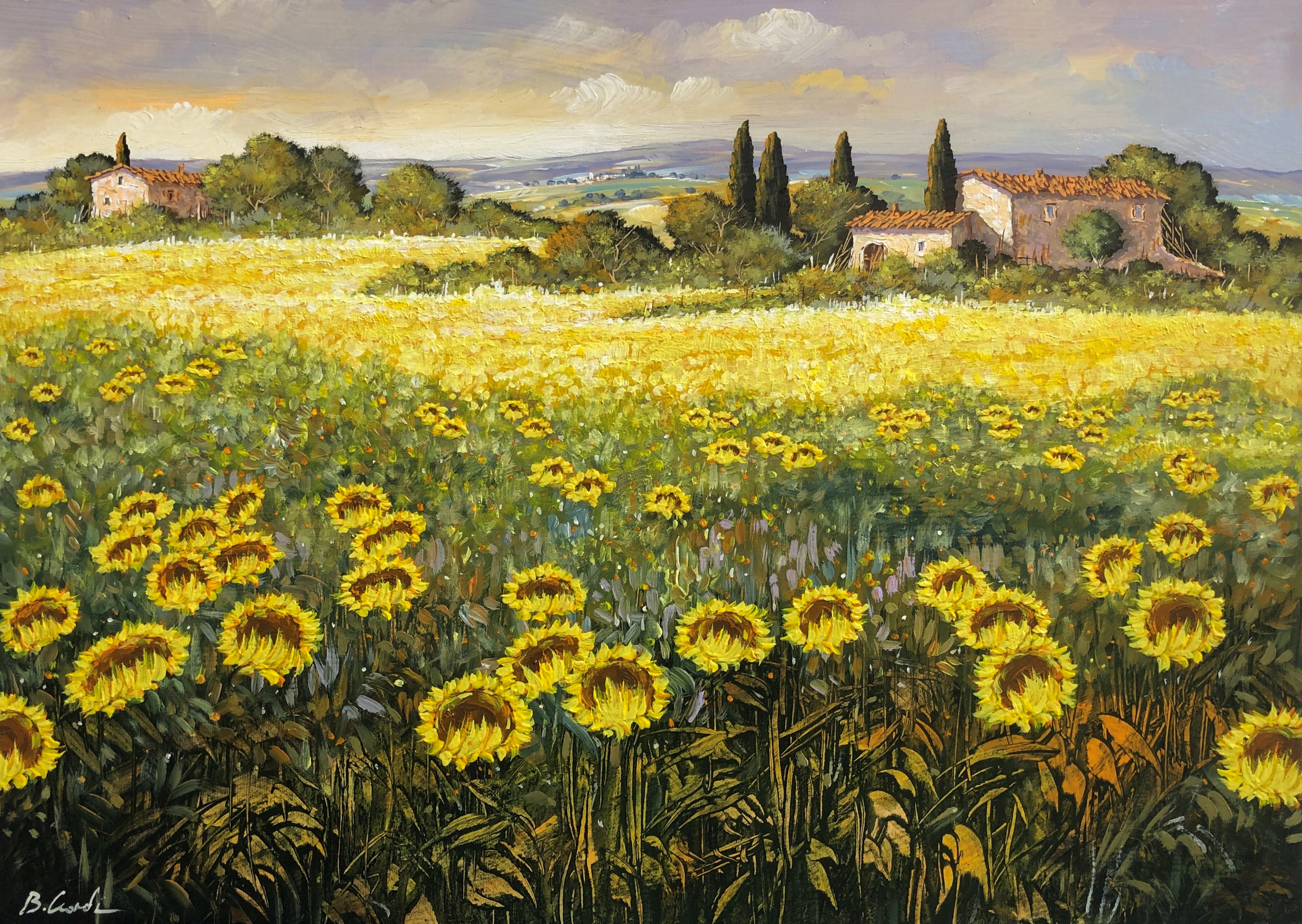 Code N30 Paesaggio toscano con girasoli cm.50x70