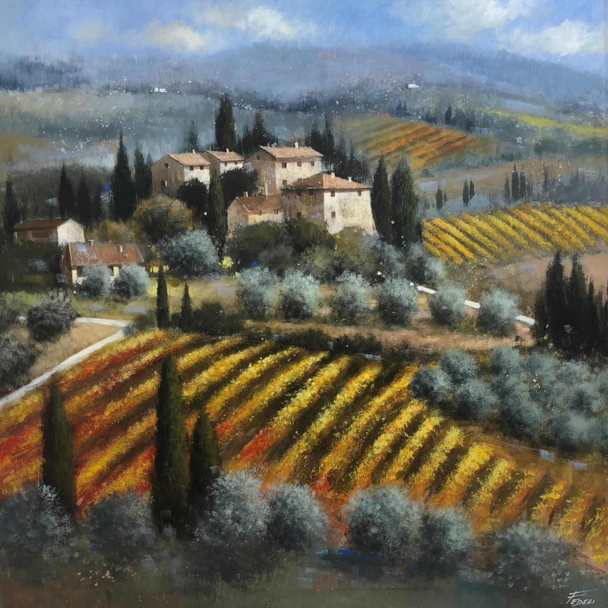 Code FE07 cm 90x90 " Paesaggio Toscano in autunno"